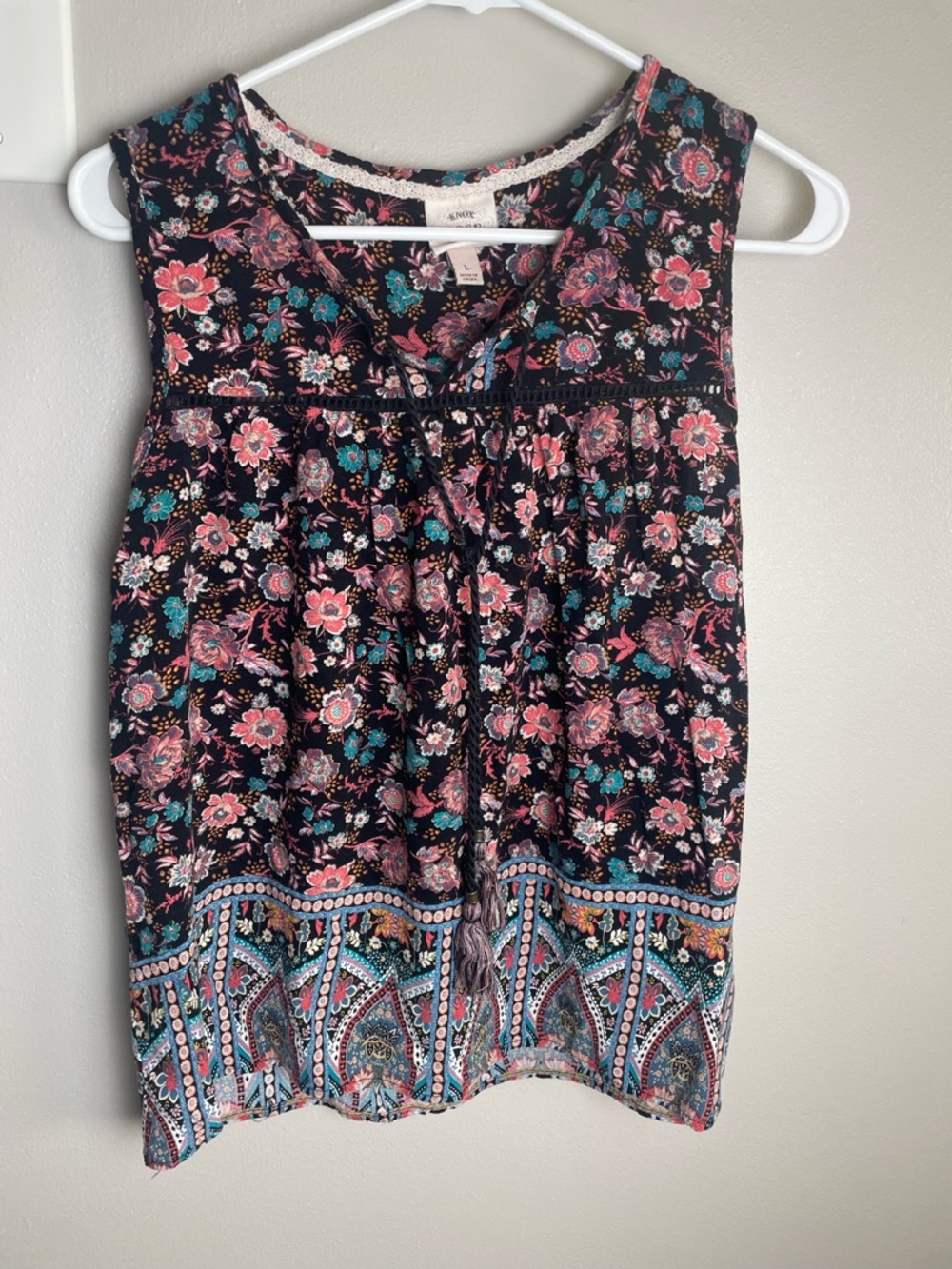 Knox Rose Black Floral Boho Sleeveless Top